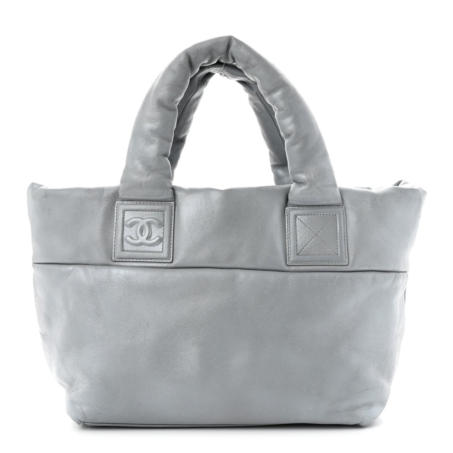 Metallic Lambskin Quilted Small Coco Cocoon Reversible Tote Light Grey