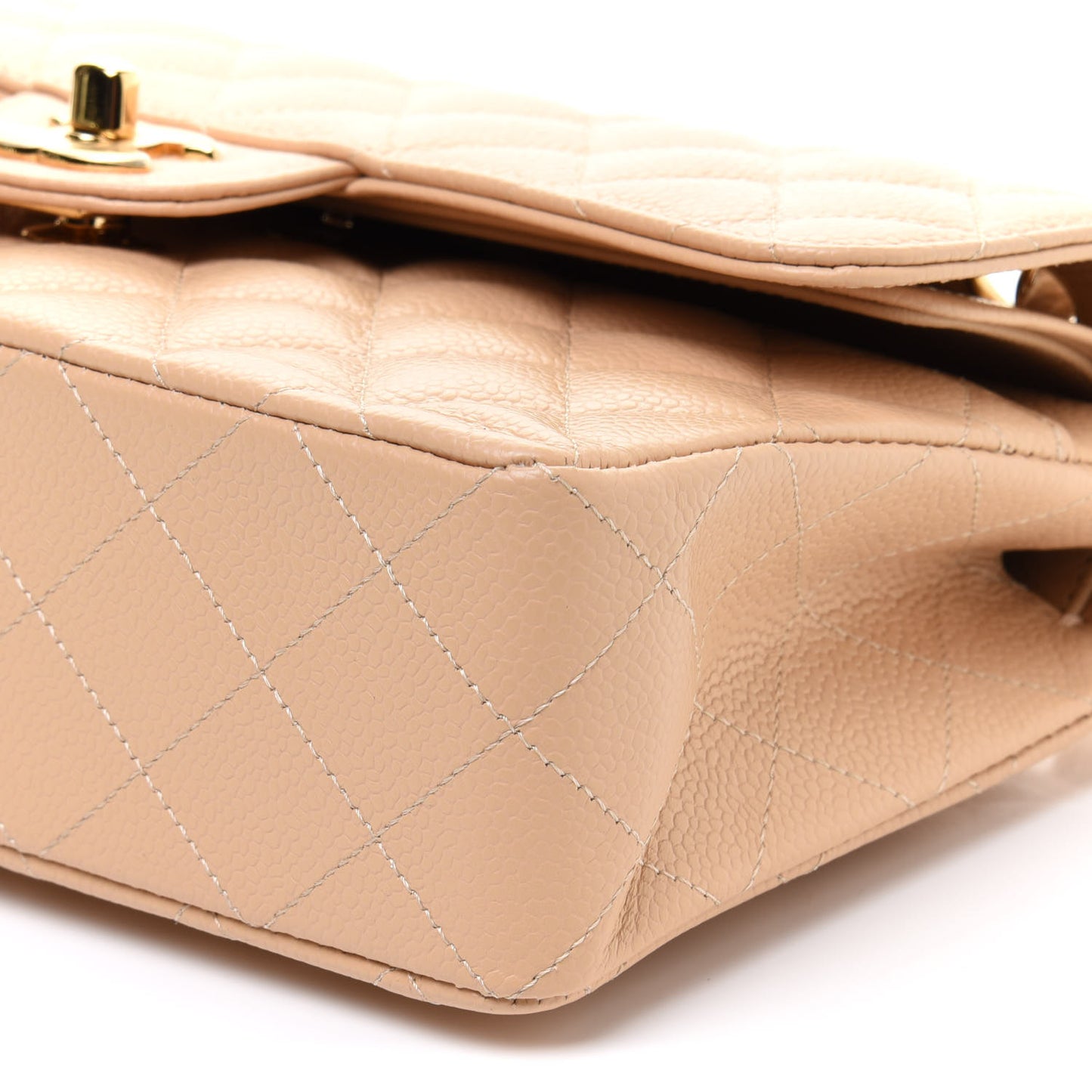 Caviar Quilted Small Double Flap Beige