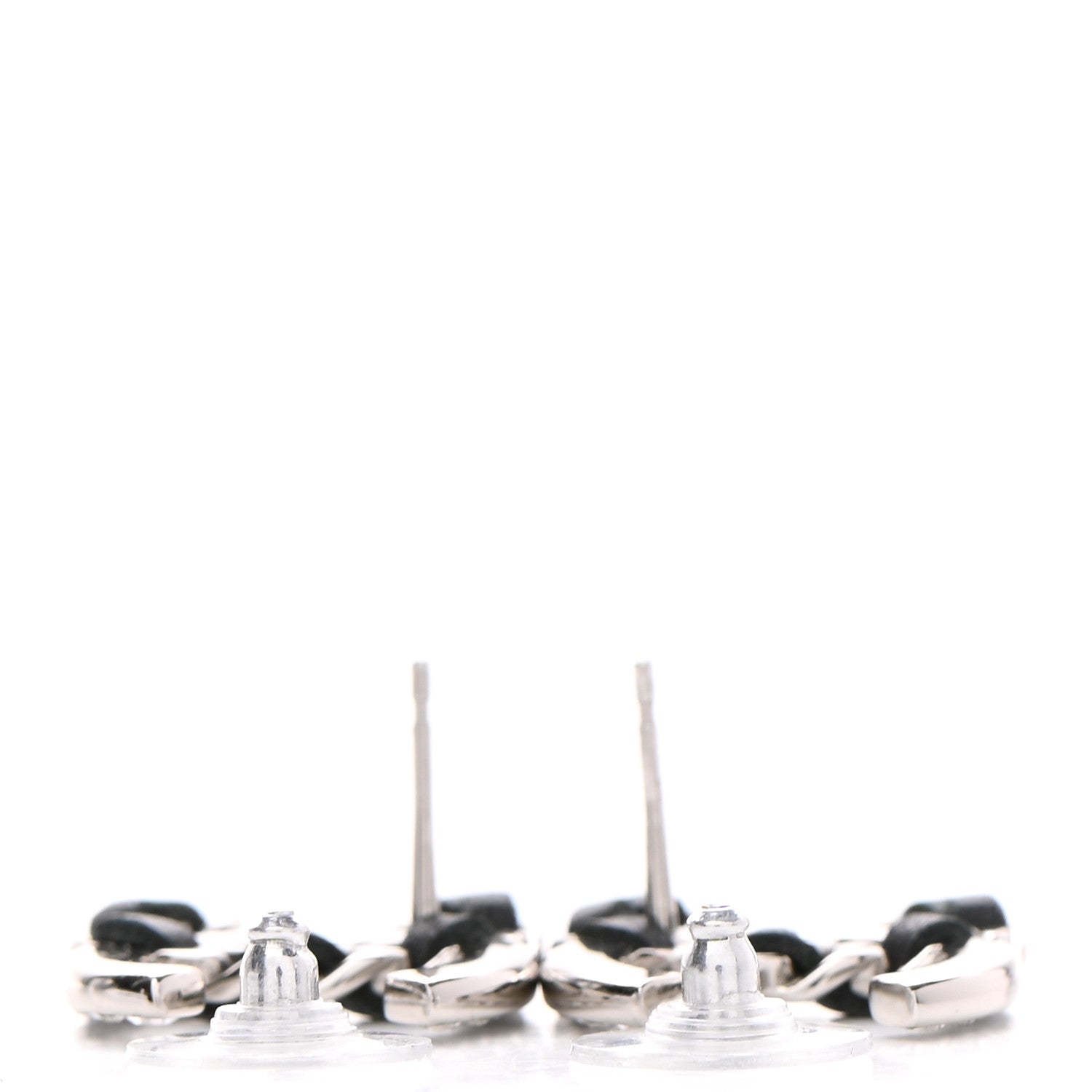 Chanel Crystal Baguette Lambskin Large CC Earrings Silver Black 3 of 4