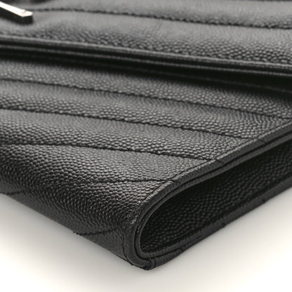Saint Laurent Grain De Poudre Matelasse Chevron Monogram Envelope Clutch Black 8 of 8