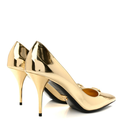Prada Spazzolato Metal Triangle Logo Pointed Toe 85mm Pumps 37 Platino 5 of 9