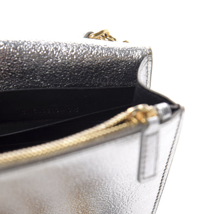 Saint Laurent Metallic Calfskin Monogram Envelope Chain Wallet Platine 9 of 12