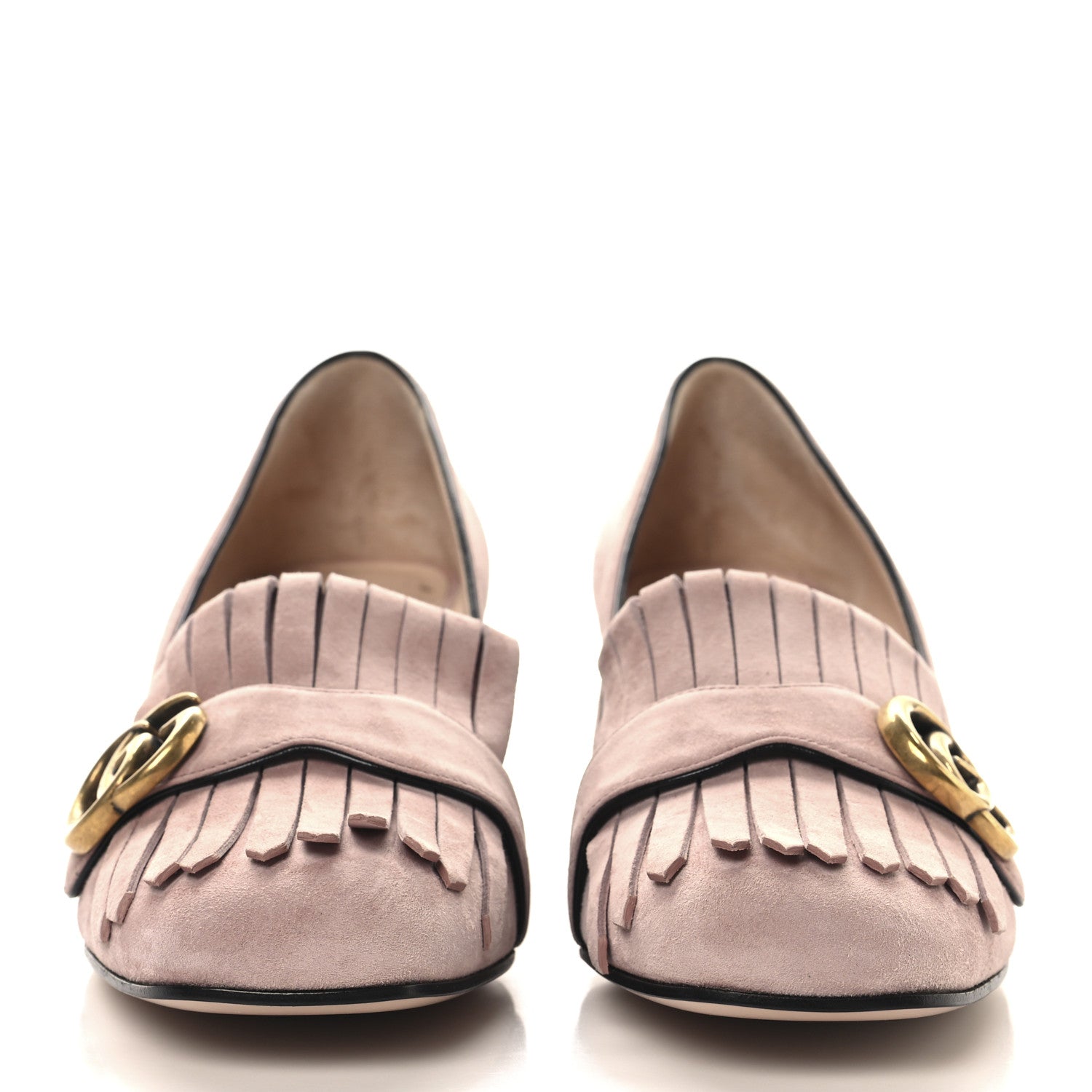 Gucci Kid Scamosciato GG Marmont Fringe 50mm Loafer Pumps 39.5 Crystal Pink 3 of 12