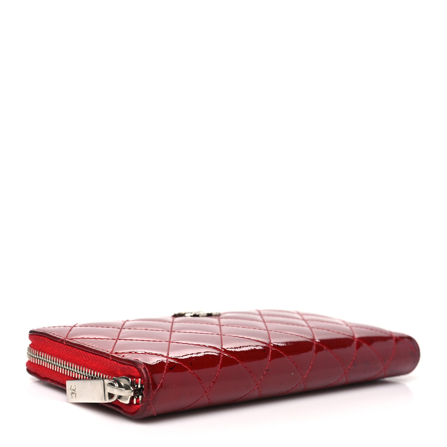 Chanel Patent Quilted Brilliant Zip Around Wallet Red 1743472