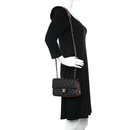 Chanel Calfskin Quilted Small Strap Into Flap Bag Black Burgundy 2 of 11