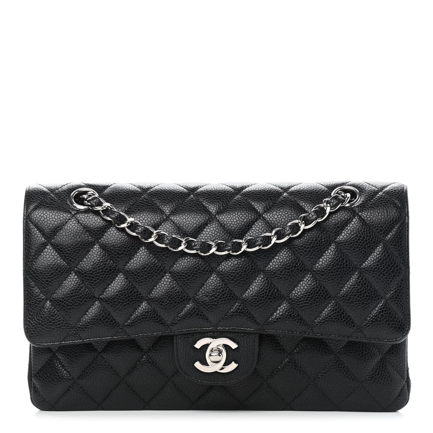 Caviar Quilted Medium Double Flap Black