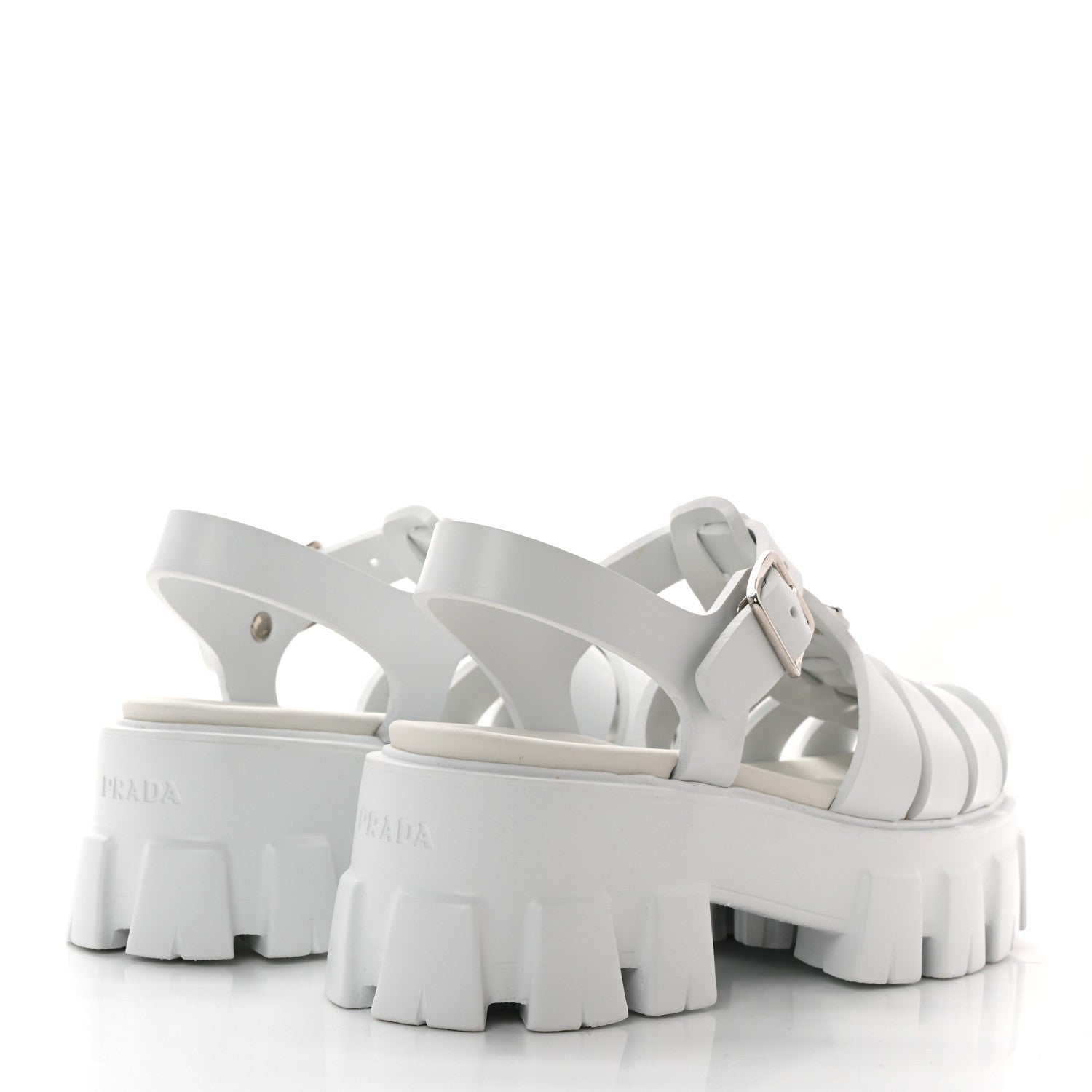 Prada Foam Rubber Metal Triangle Logo Monolith 55mm Cage Sandals 36 White 4 of 12