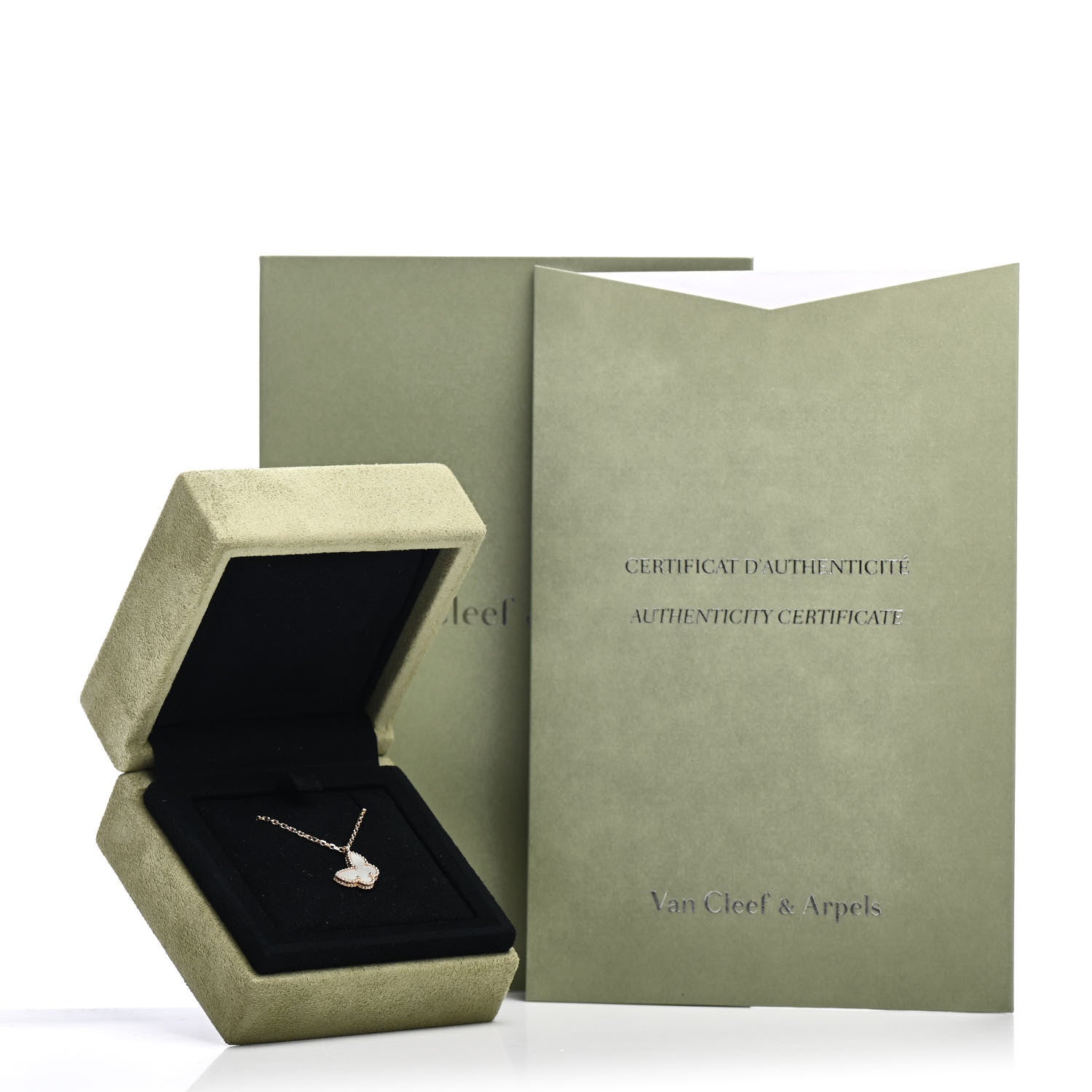 Van Cleef & Arpels 18K Yellow Gold Mother of Pearl Sweet Alhambra Butterfly Pendant Necklace 4 of 4