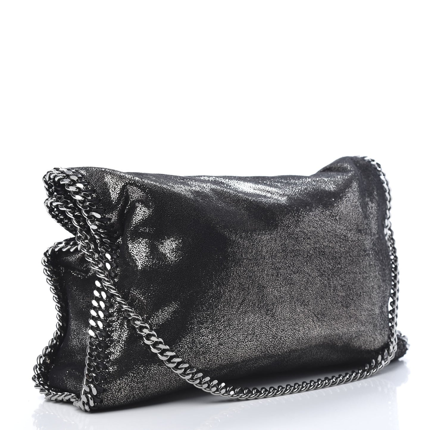 Chamois Shiny Dotted Falabella Fold Over Tote Ruthenium