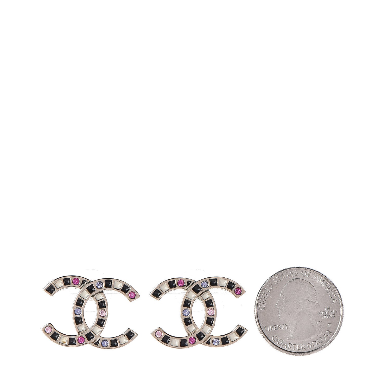 Crystal Enamel Large CC Earrings Gold Black White Pink