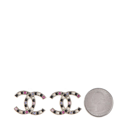 Chanel Crystal Enamel Large CC Earrings Gold Black White Pink 2 of 5