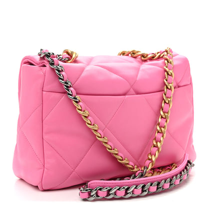 Chanel Lambskin Quilted Large Chanel 19 Flap Neon Pink 3 of 10