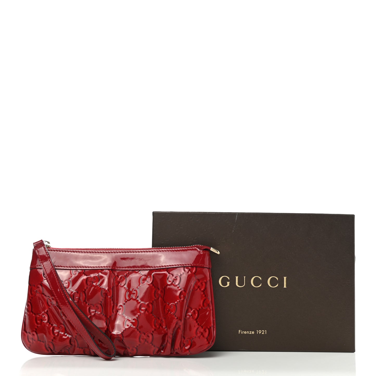 Patent Guccissima Wristlet Pouch Red