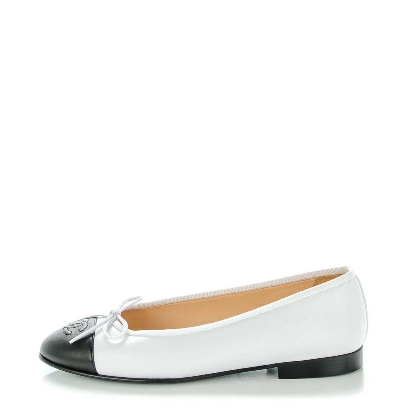 Lambskin Cap Toe CC Ballerina Flats 37 White Black
