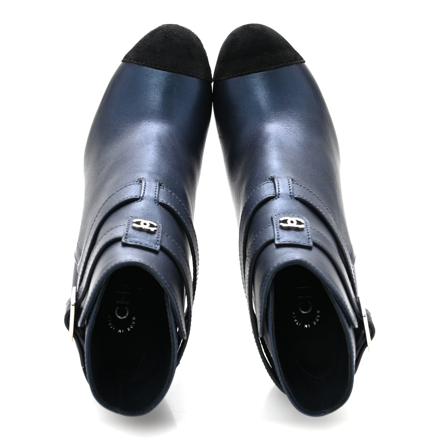 Calfskin Suede Cap Toe CC Short Boots 40 Navy Black