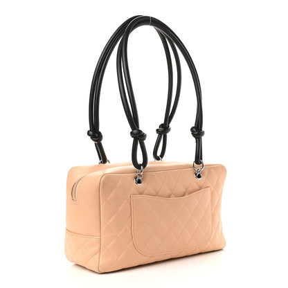 Chanel Calfskin Quilted Large Cambon Bowler Beige Black 3 of 12