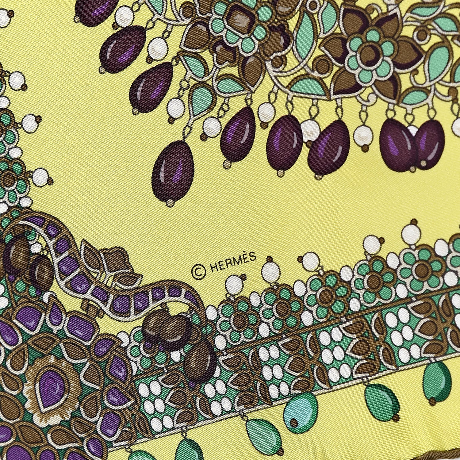 Hermes Silk Parures Des Maharajas Scarf 90 Jaune Fluo Vert Violet 4 of 4