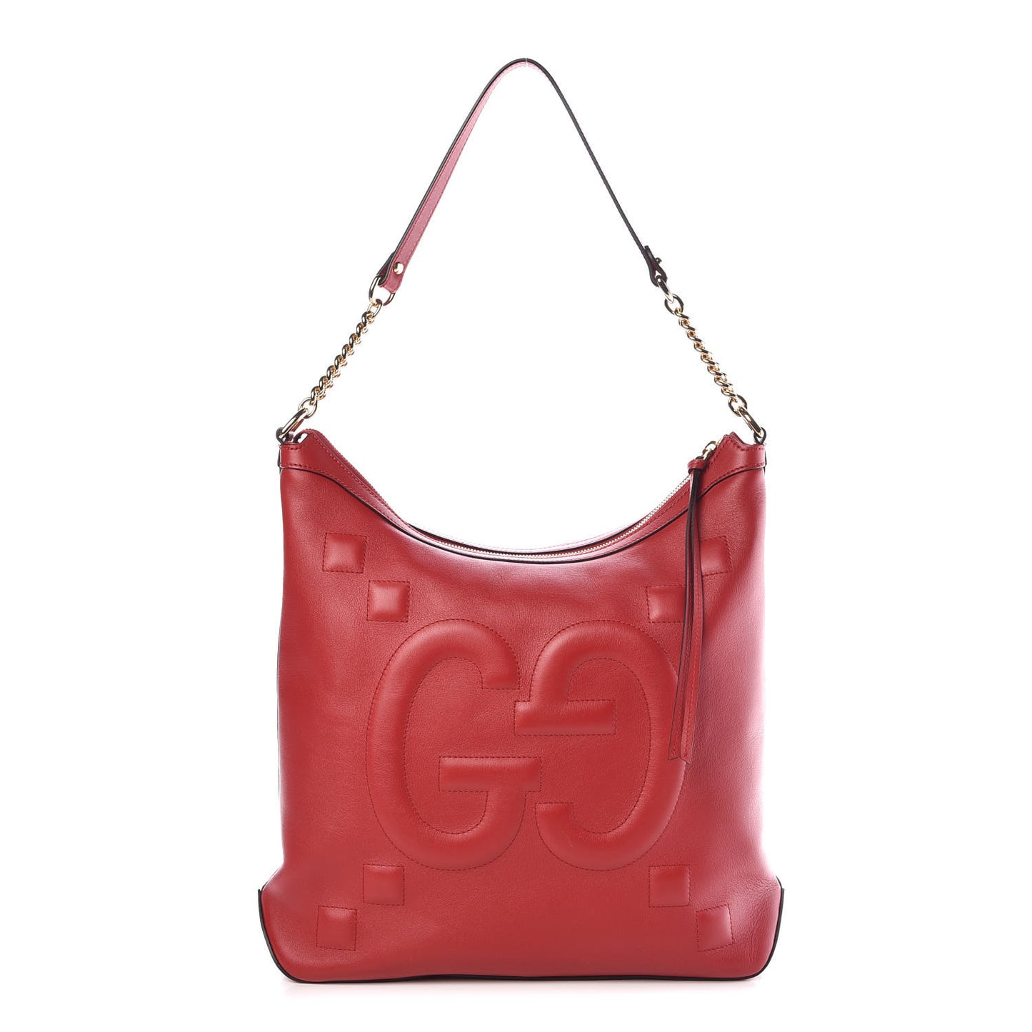Apollo Calfskin GG Dadini Embroidered Chain Hobo Hibiscus Red