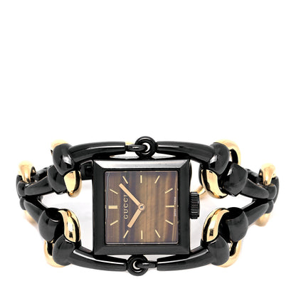 Gucci PVD Stainless Steel 18K Yellow Gold 25mm Signoria Quartz Watch Black 2 of 4