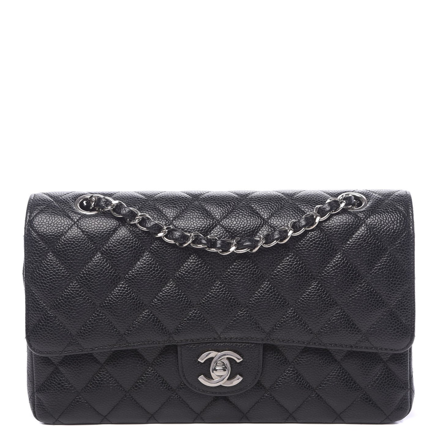 Caviar Quilted Medium Double Flap Black
