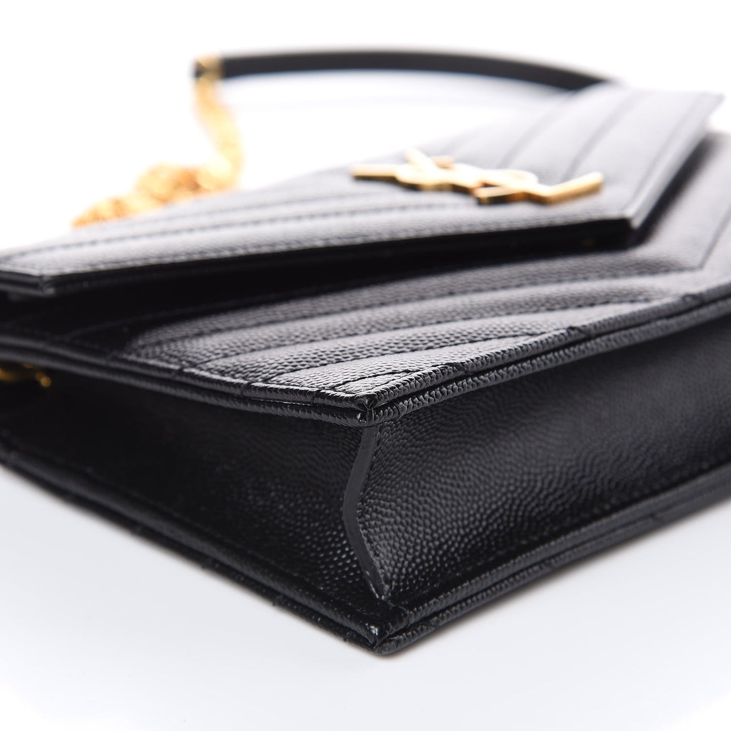 Grain De Poudre Matelasse Chevron Monogram Envelope Chain Wallet Black