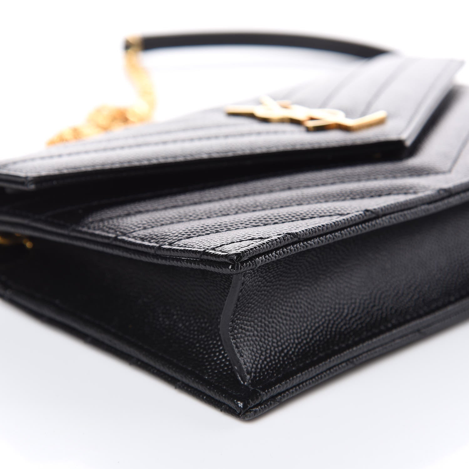 Saint Laurent Grain De Poudre Matelasse Chevron Monogram Envelope Chain Wallet Black 7 of 8