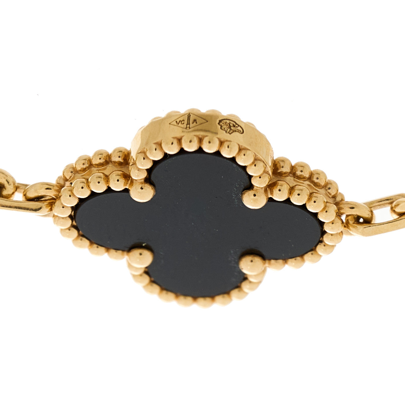 Van Cleef & Arpels 18K Yellow Gold Black Onyx 5 Motifs Vintage Alhambra Bracelet 3 of 4