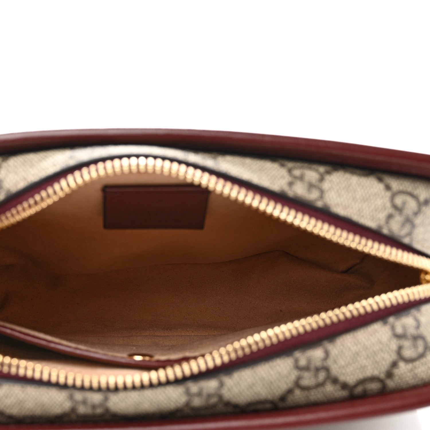 Gucci GG Supreme Monogram Textured Calfskin Retro Interlocking G Travel Pouch Beige Ebony Burgundy 5 of 7