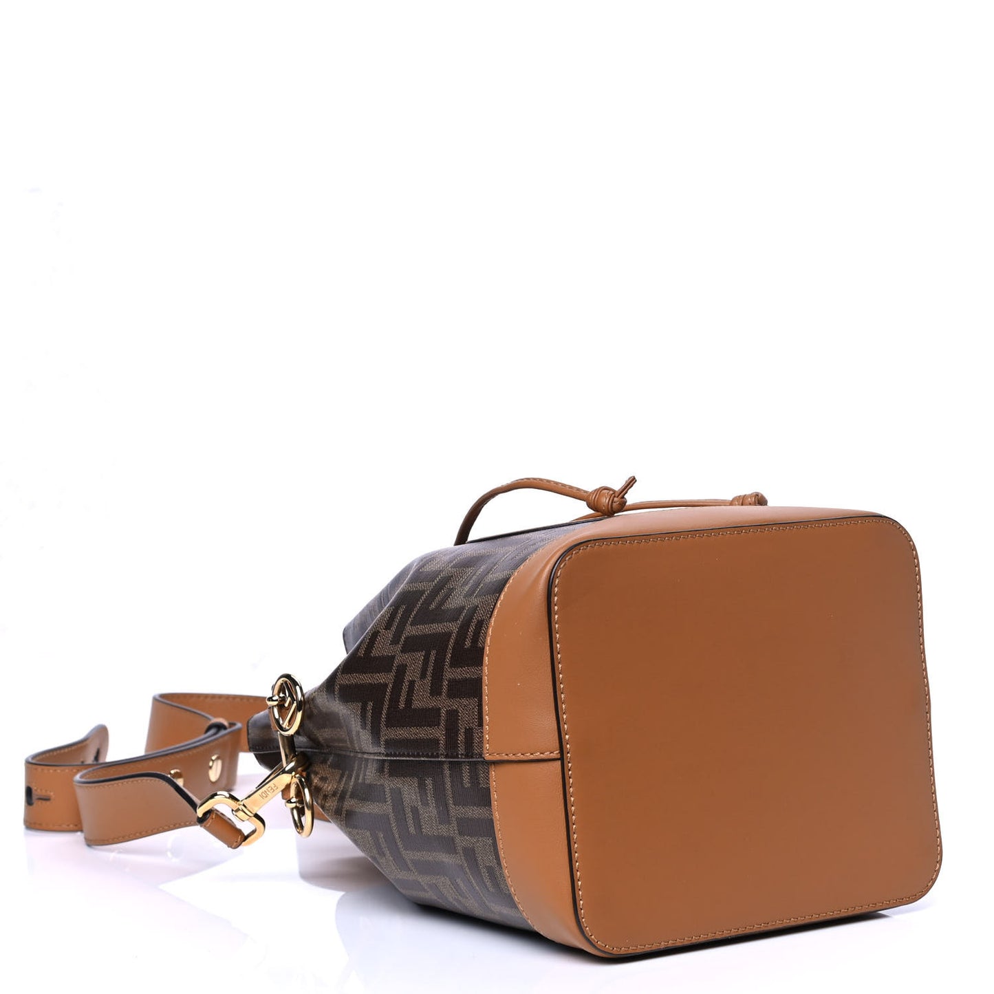 Glazed Fabric Vitello Grace F is Fendi FF 1974 Stamp Patch Grande Mon Tresor Bucket Bag Mogano Panna Nocciola