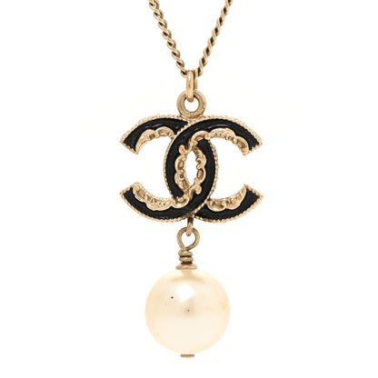 Chanel Enamel Pearl CC Baroque Drop Necklace Black Gold 4 of 5