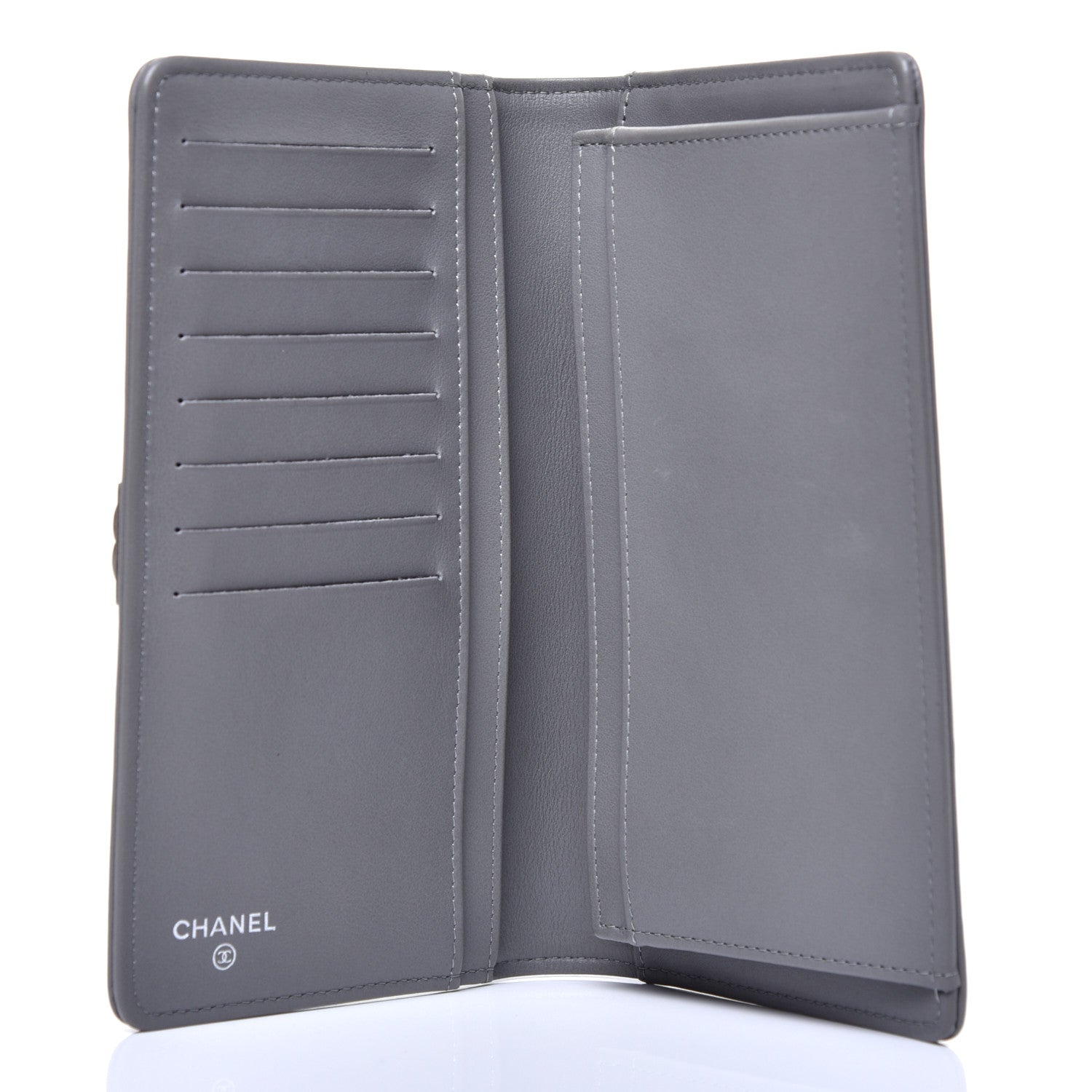 Chanel Calfskin Chevron Quilted Boy Yen Wallet Grey 5 of 12