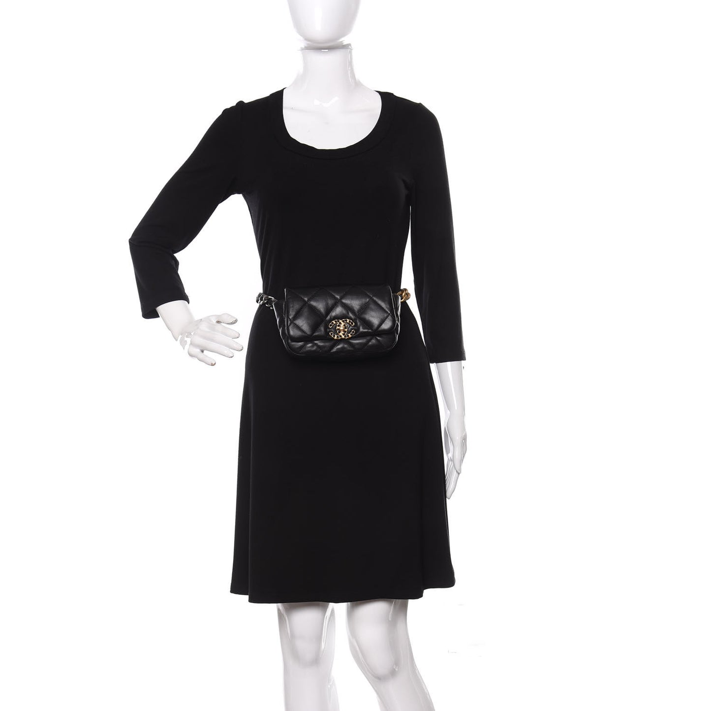 Goatskin Quilted Chanel 19 Waist Bag Black