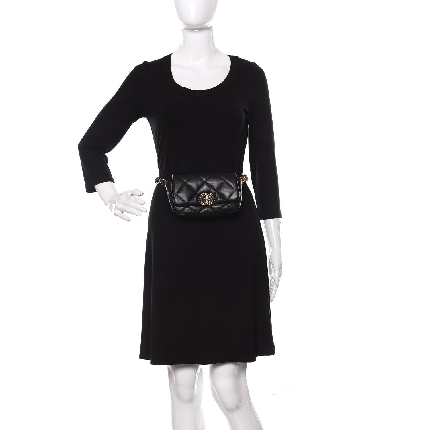 Chanel Goatskin Quilted Chanel 19 Waist Bag Black 2 of 11
