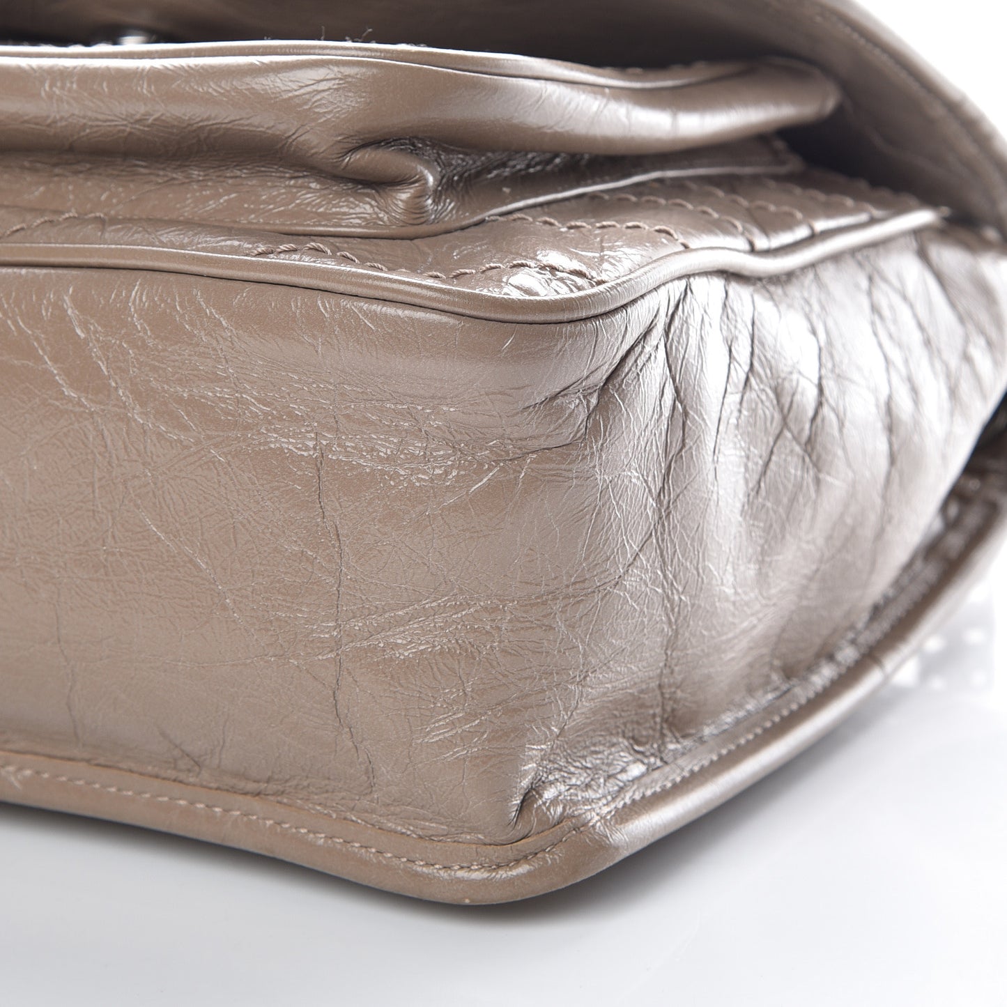 Crinkled Calfskin Matelasse Monogram Medium Niki Chain Satchel Light Taupe