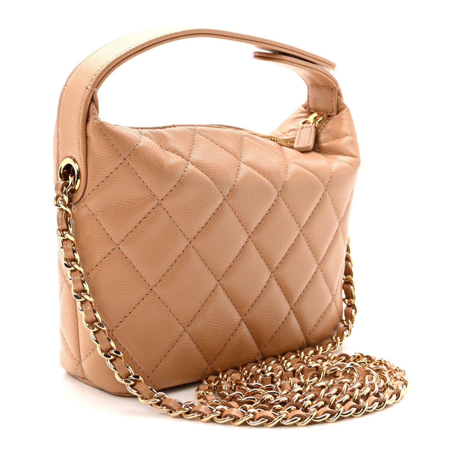 Chanel Caviar Quilted Hobo Clutch With Chain Dark Beige 3 of 10
