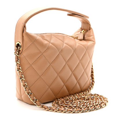 Chanel Caviar Quilted Hobo Clutch With Chain Dark Beige 3 of 10