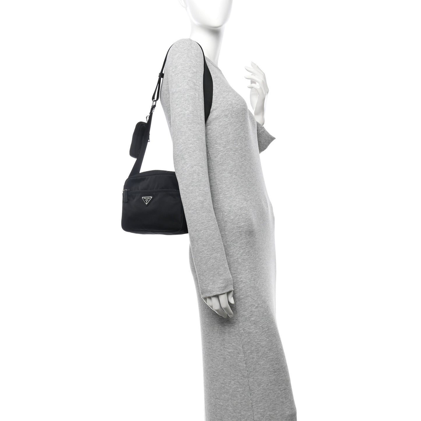 Tessuto Saffiano Pocket Double Zip Shoulder Bag Black