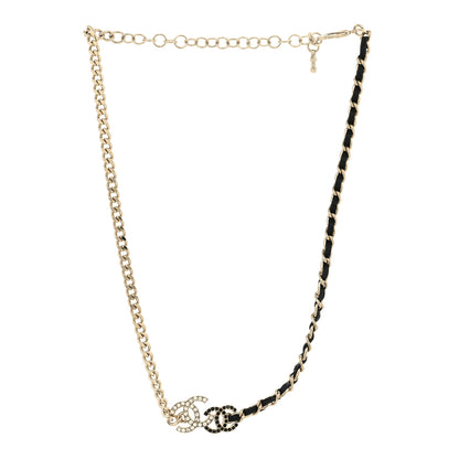 Chanel Metal Calfskin Crystal Double CC Short Necklace Black Gold 3 of 5