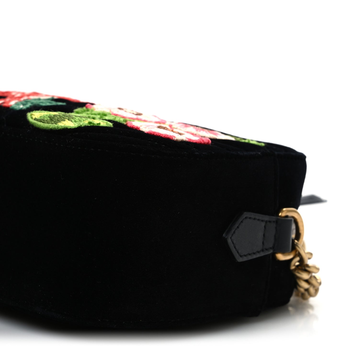 Velvet Matelasse Deer Embroidered Small GG Marmont Chain Shoulder Bag Black