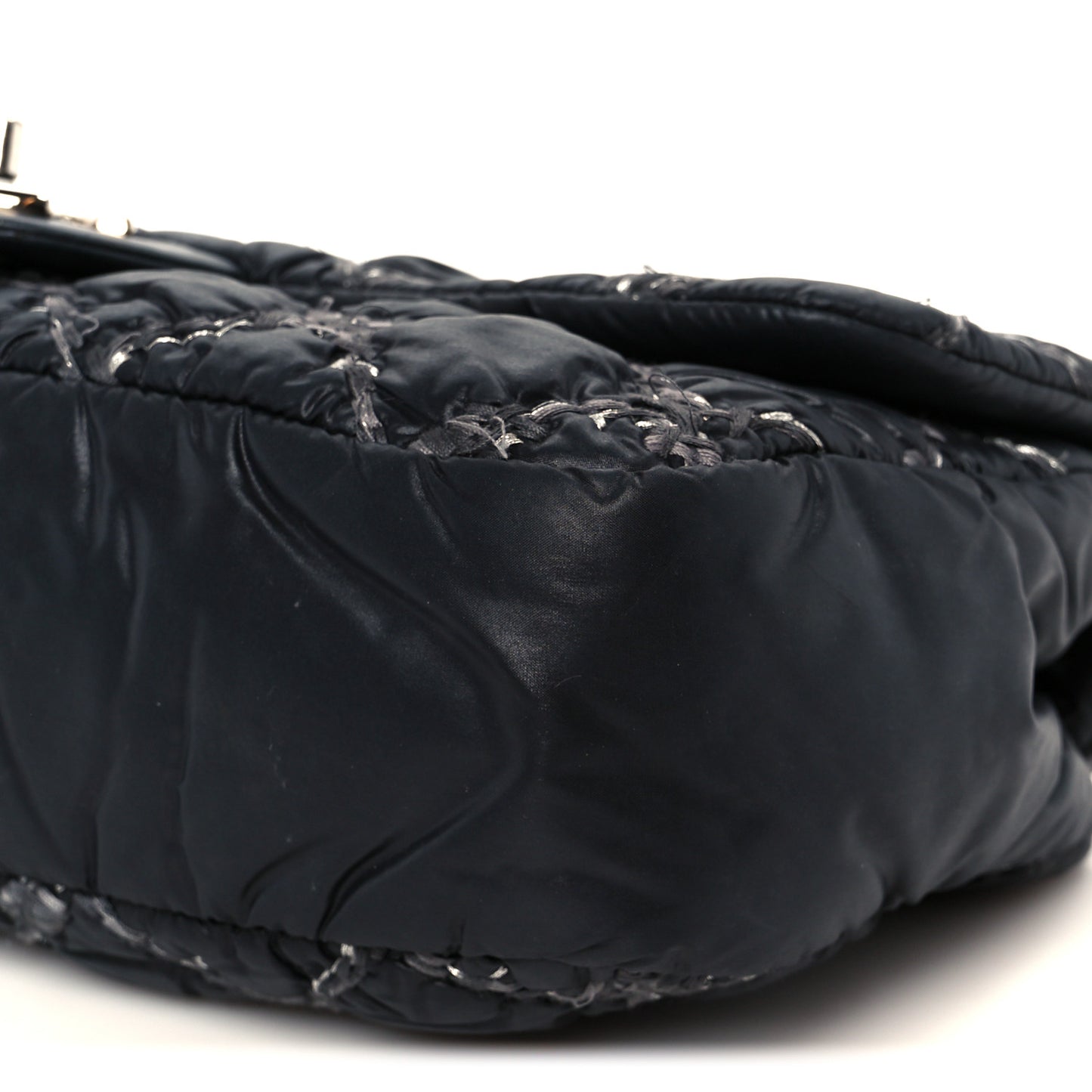 Nylon Quilted Tweed Stitch Medium Bubble Flap Black