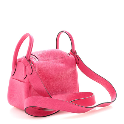 Hermes Taurillon Clemence Mini Lindy 20 Rose Shocking 4 of 12