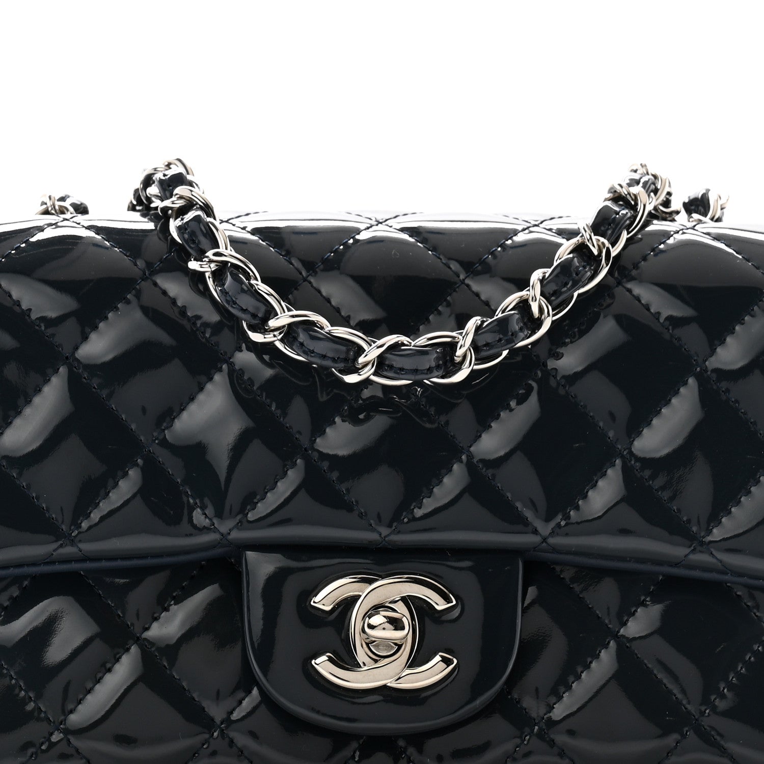 Chanel Patent Calfskin Quilted Mini Rectangular Flap Navy Blue 8 of 11