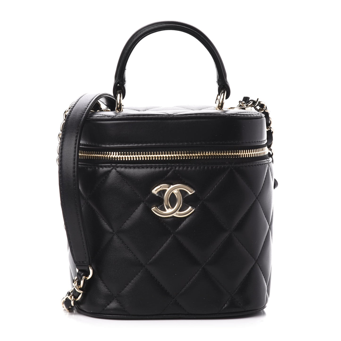 Lambskin Quilted Trendy Vanity Case Black