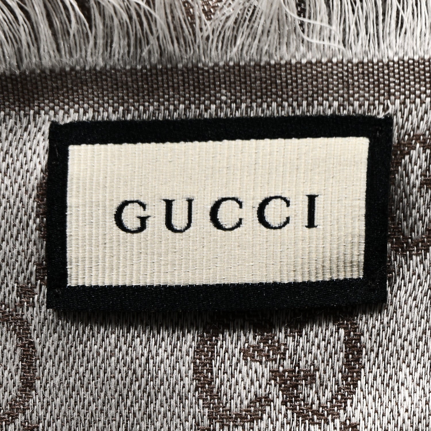 Gucci Wool Silk Monogram GGWeb Fringe Shawl Bitume Ivory 3 of 4