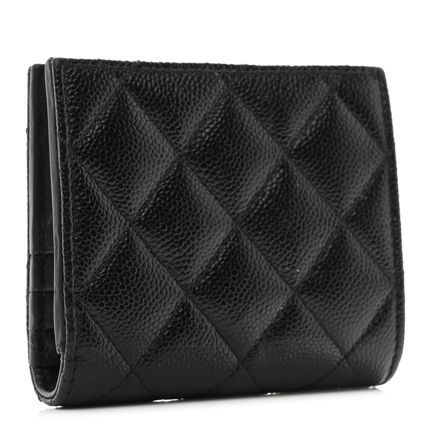 Caviar Quilted Multi Chain CC Compact Bifold Wallet Black