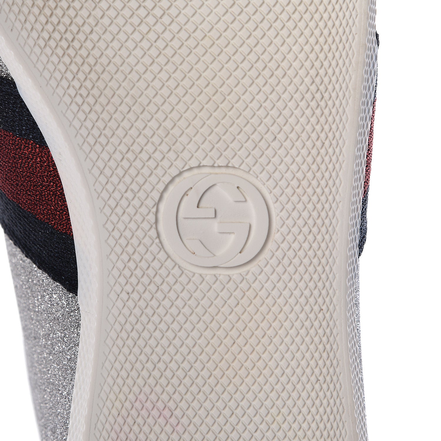 Gucci Glitter Fabric Studded Web Womens Sneakers 37 Silver 10 of 12