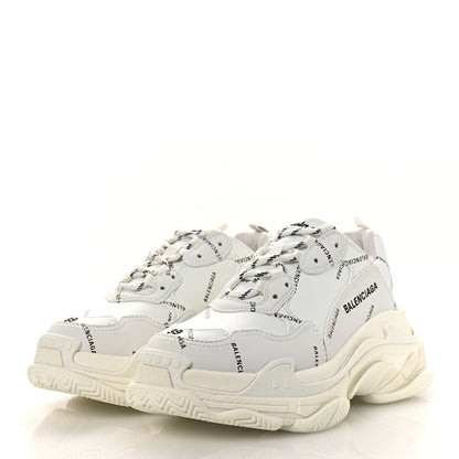 Balenciaga Technical Fabric Allover Logo Womens Triple S Sneakers 39 White Black 4 of 10