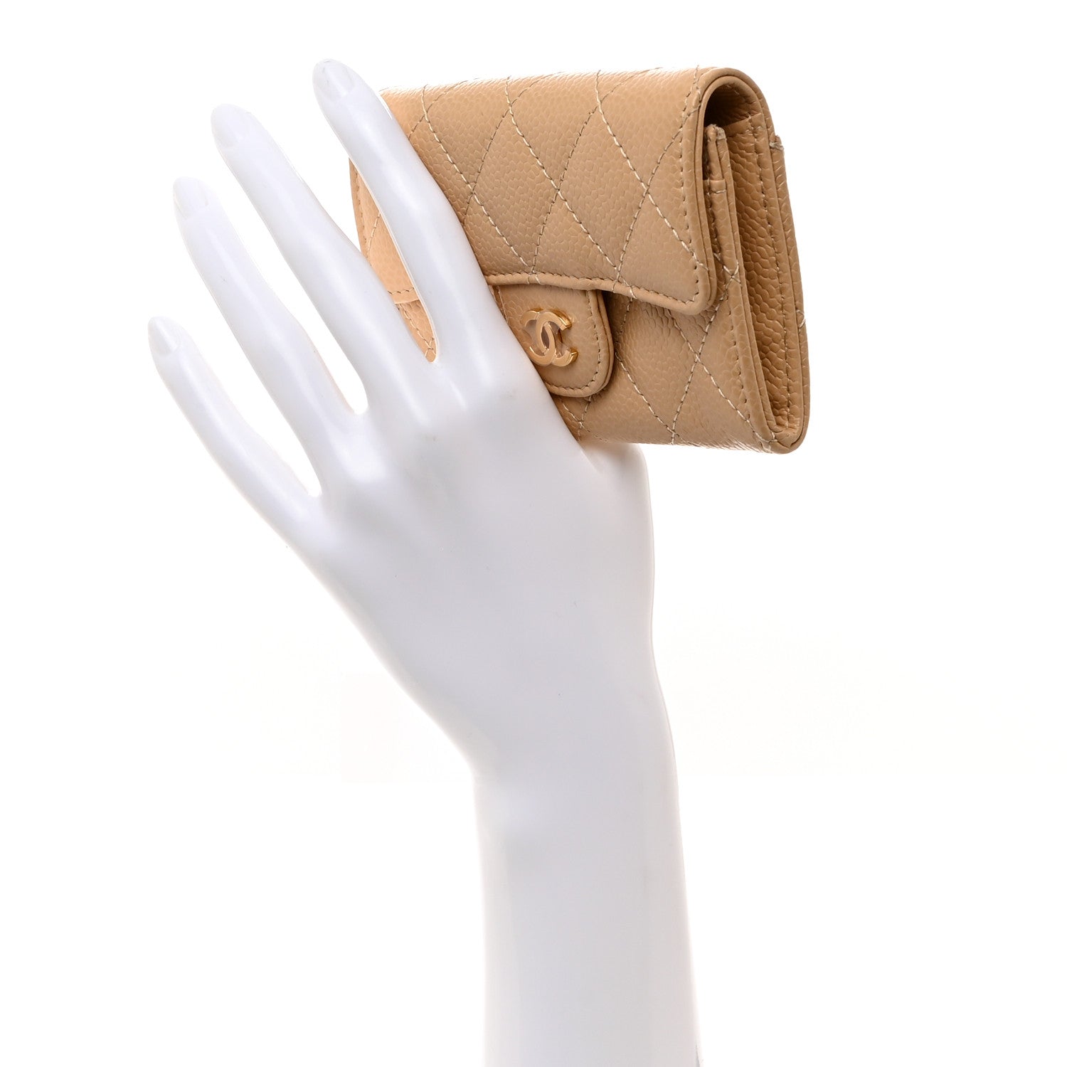 Chanel Caviar Quilted Flap Card Holder Wallet Beige 2 of 9