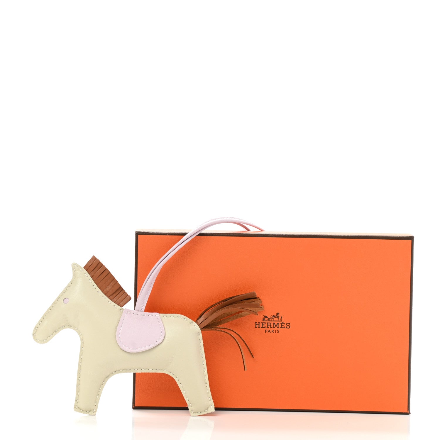 Hermes Milo Lambskin Grigri Rodeo Horse Bag Charm MM Craie Gold Mauve Pale 5 of 5