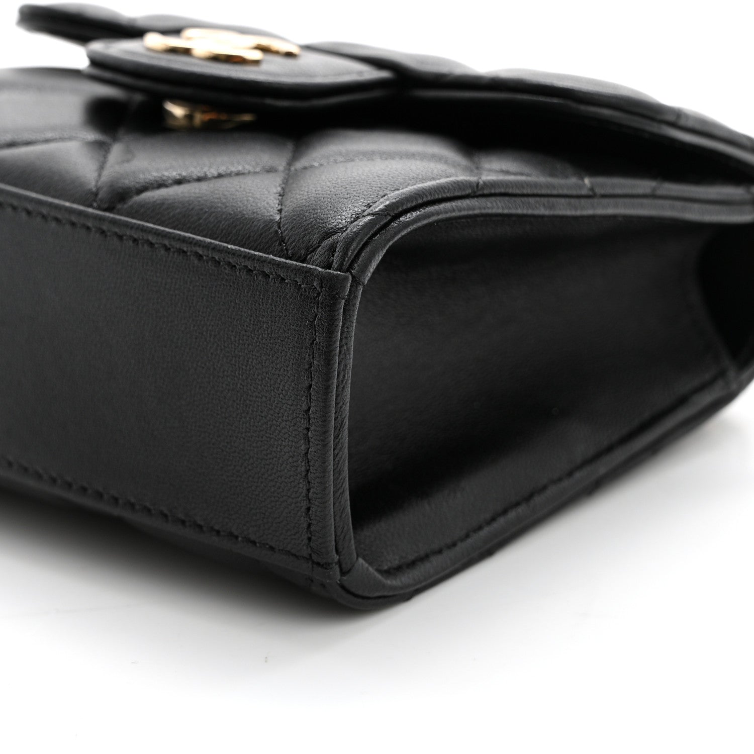 Chanel Lambskin Quilted Top Handle Flap Clutch With Chain Black 10 of 12